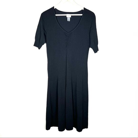 Chico’s 0 Black V-neck short sleeve knit sweater midi dress size 4 - Picture 1 of 5